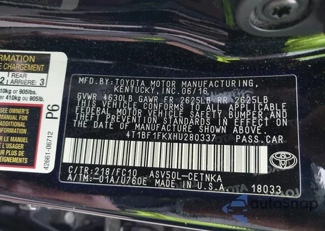 2017 Toyota Camry Le z USA, uszkodzony, nr VIN 4T1BF1FKXHU280337